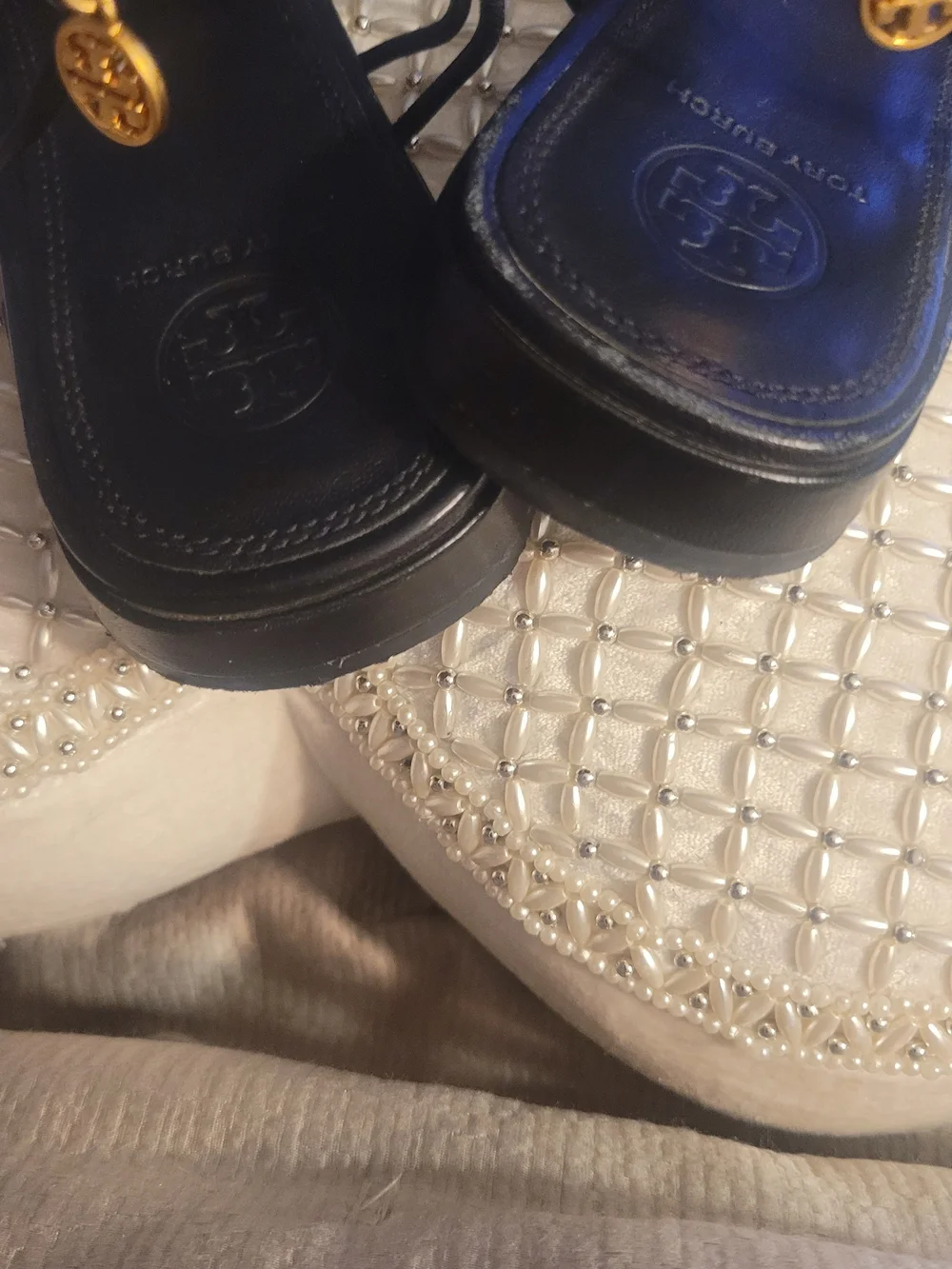 Tory Burch Black Gladiator Sandals with Gold Hardware